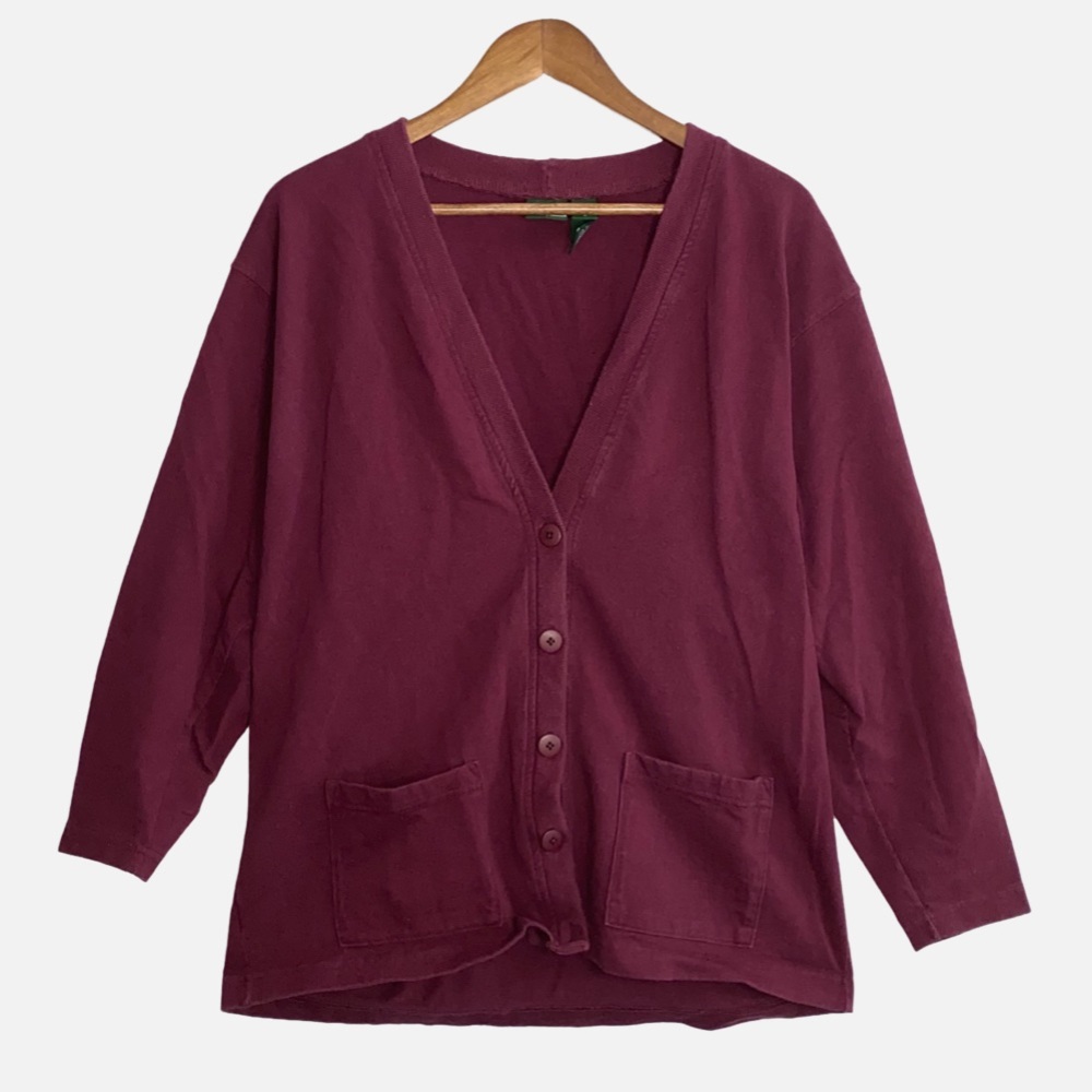 Hunt Club Academia Office Burgundy Red Preppy Cotton Sweater Cardigan Large